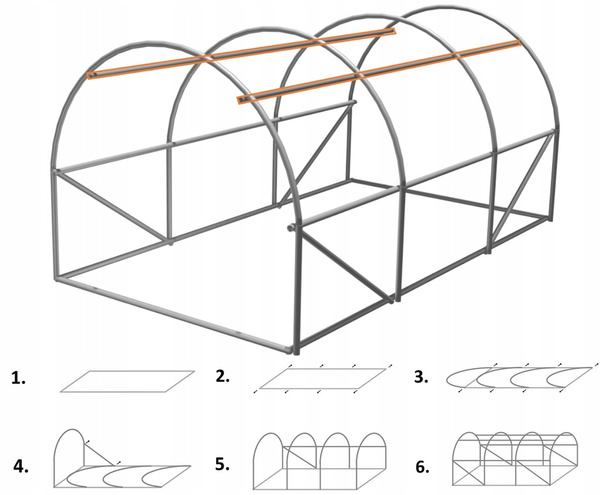TUNEL FOLIOV ZELEN 3 SEGMENTE 4 x 2,5 x 2 M CU UȘI PE HINGE *6216
