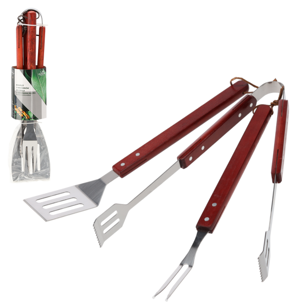 SET DE 3 ACCESORII PENTRU GRĂTAR CU MÂNER DIN FAINA: LOPATĂ / CLESTE / FOARFECE *0940
