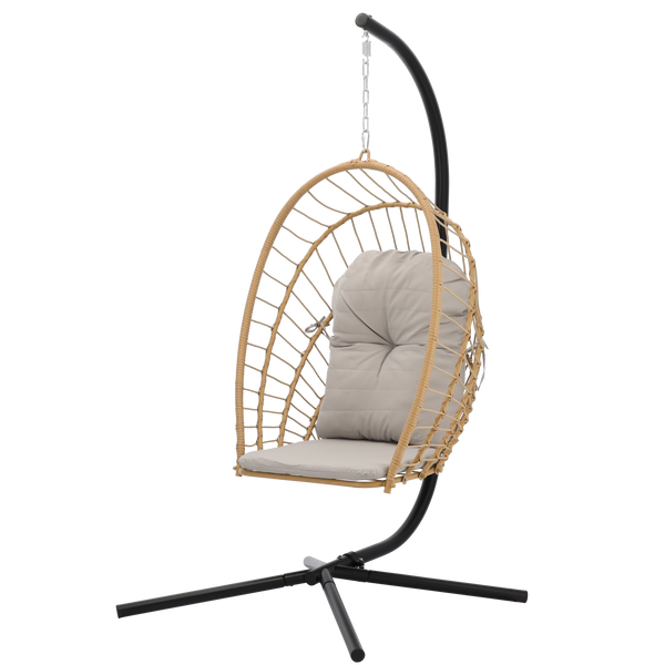 ERIS BROWN FOLDABLE HANGING CHAIR, PILLOW - GRAY, FRAME - BLACK