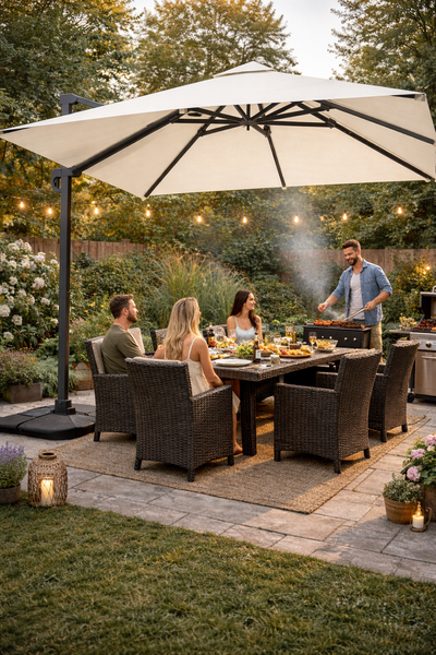 PARASOL OGRODOWY "ROMA" 3 x 4 M BEŻOWY Z POKROWCEM