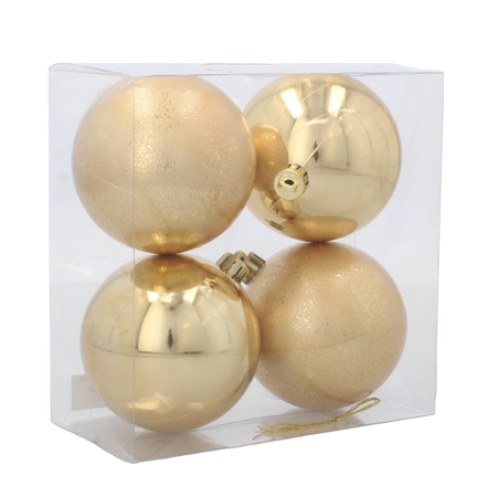 SET OF 4 BAUBLES 8 CM RED/GOLD/SILVER