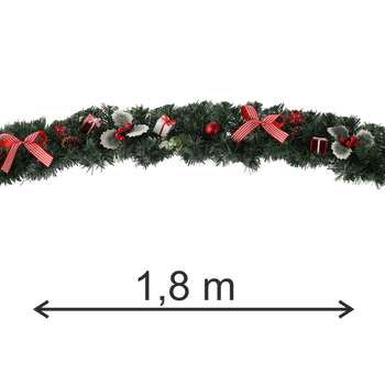 CHRISTMAS DECORATION - GARLAND 1,8 M RED WITH HOLLY