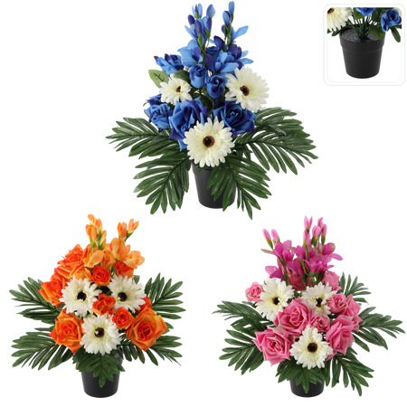 UMĚLÝ KVĚTINOVÝ VĚNEC V KVĚTINÁČI 43 CM MIX BARVY *2928