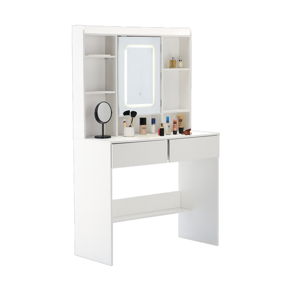 TOALETĂ COSMETICĂ ALBĂ CU Oglindă LED ȘI RAFT PENTRU BIJUTERII *2282