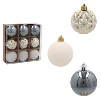 SET OF 9 ORNAMENTS 6 CM CHAMPAGNE/GRAY/WHITE