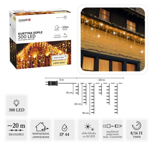 WARM WHITE ICICLE CURTAIN 500L