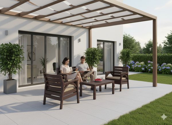 ZESTAW MEBLI OGRODOWYCH BRĄZOWYCH "SANTANA" (2x FOTEL, ŁAWKA 2os.)