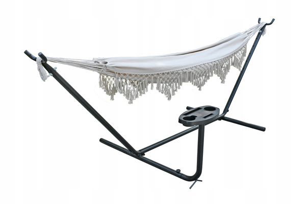 HAMAK S FRANŽAMI BOHO 200 x 150 CM BEŽOVÝ/SIVÝ *3194