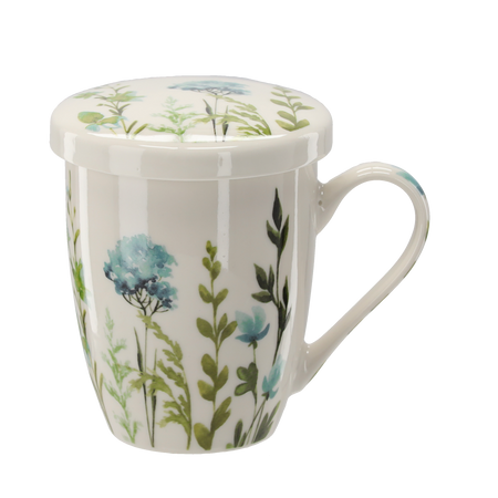KUBEK PORCELANOWY Z ZAPARZACZEM I POKRYWKĄ 340 ML MIX KWIATOWYCH WZORÓW *1902