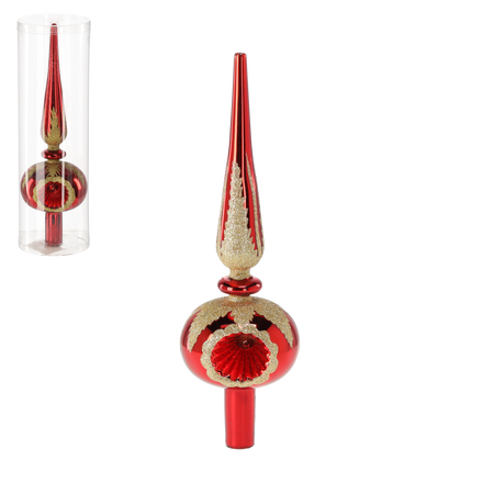 TREE TOPPER - RED 28.5 CM WITH GOLD PATTERN