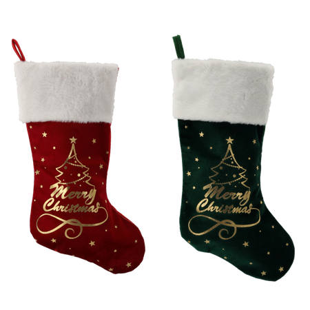 CHRISTMAS SOCK 50 CM RED/GREEN SNOWFLAKES