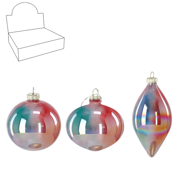 IRIDESCENT GLASS ORNAMENT MIXED PATTERNS