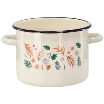 GARNEK EMALIOWANY 4,5 L 20 CM KREMOWY  LIŚCIE *2389