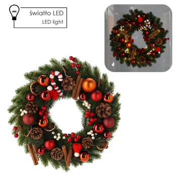 CHRISTMAS WREATH LED 40 CM 40 L GREEN WITH CHRISTMAS TREE CANE