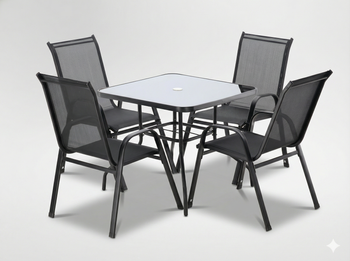 GARDEN FURNITURE SET - 4 CHAIRS + SQUARE TABLE - BLACK *3521