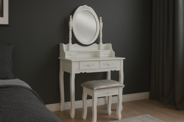 TOALETKA BIAŁA KOSMETYCZNA Z LUSTREM + TABORET *3992