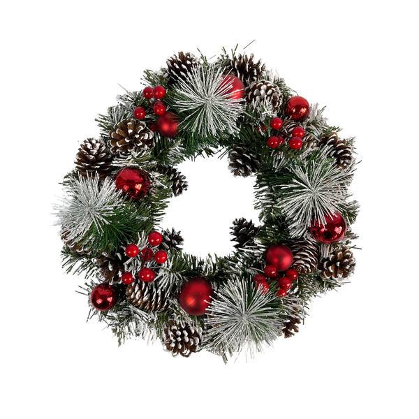 CHRISTMAS WREATH 36 CM RED WITH CONES