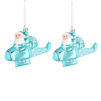 SET OF 2 CHRISTMAS TREE DECORATIONS SANTA IN AEROPLANE