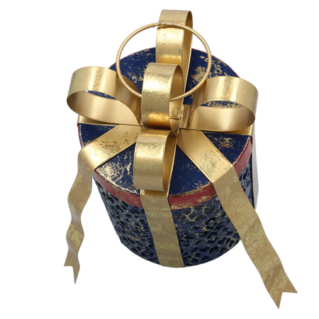 CHRISTMAS DECORATION - METAL ROUND PRESENT WITH BOW LED 15 x 15 x 20 CM