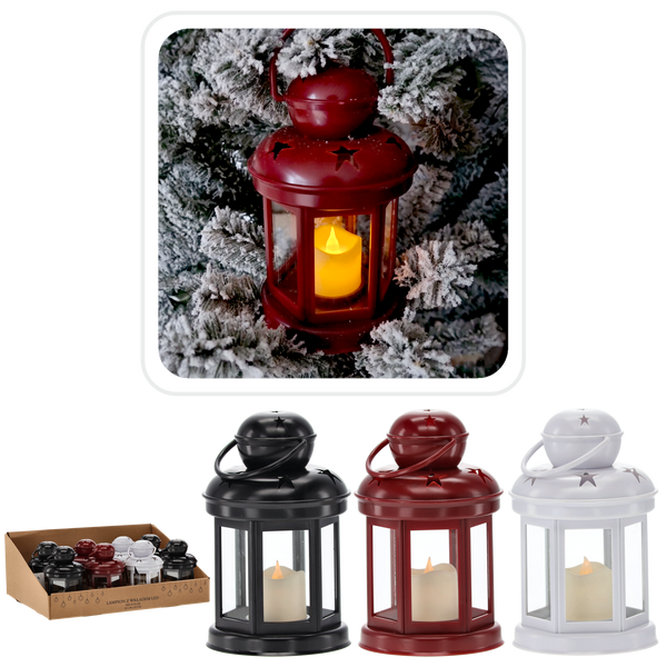 LAMPION Z WKŁADEM LED 10 x 10 x 19 CM MIX KOLOR disp=12szt *3843