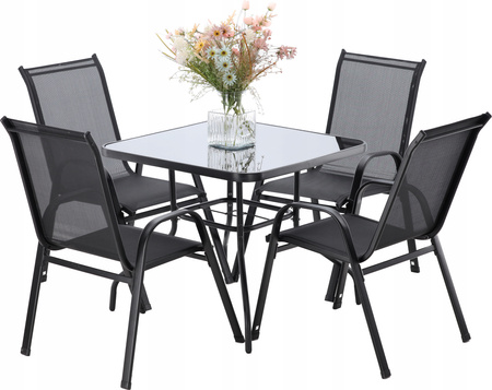 GARDEN FURNITURE SET - 4 CHAIRS + SQUARE TABLE - BLACK *3521