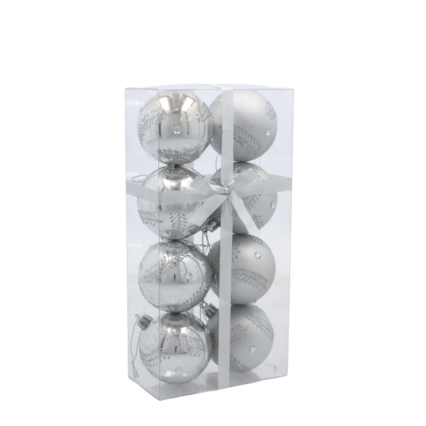 Set de 8 globuri de Crăciun argintii, 6 cm, mix de modele *5775