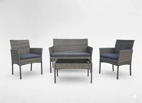 ZESTAW MEBLI RATTANOWYCH (SOFA, 2 FOTELE, ŁAWA) SZARY