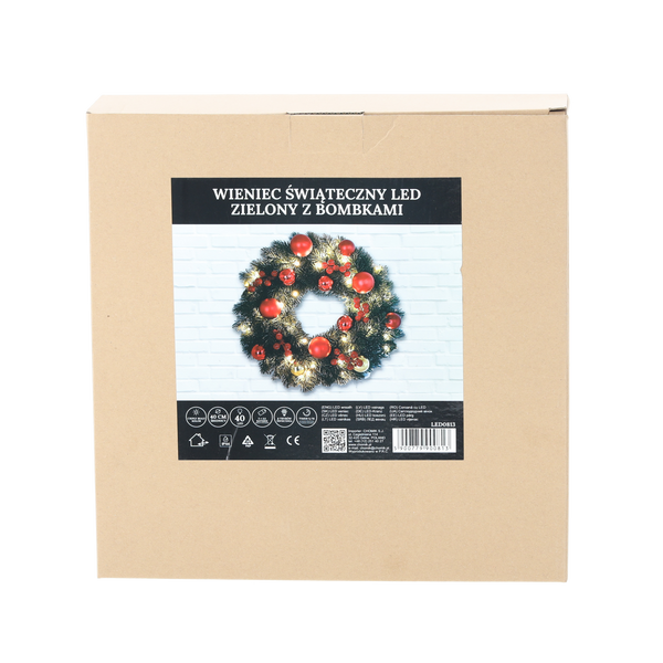 CHRISTMAS WREATH 40 LED GREEN WITH CHRISTMAS BALLS