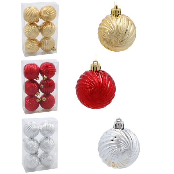 KPL. 6 BOMBEK 6 CM RED / GOLD / SILVER *3849