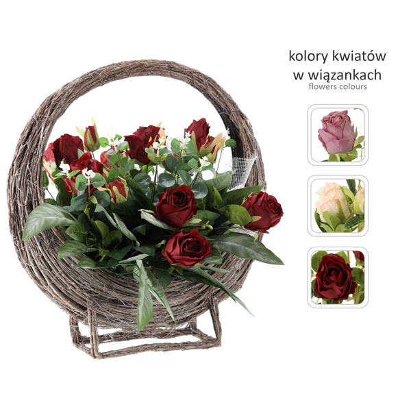WIĄZANKA CH-12 (SZER 50 CM, WYS 55 CM)  KOSZ Z RÓŻĄ