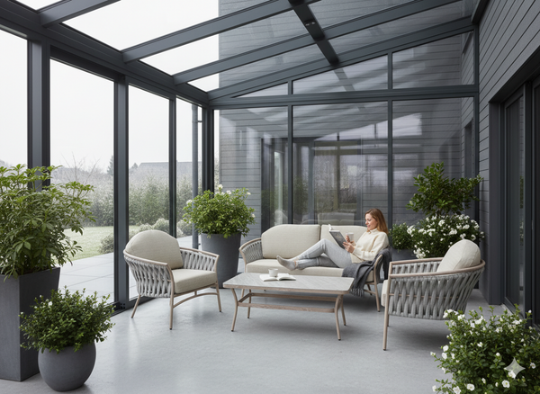 ZESTAW MEBLI ALUMINIOWYCH "VALLETTA" (SOFA + 2 FOTELE + STOLIK) BEŻOWY + SZARE PODUSZKI