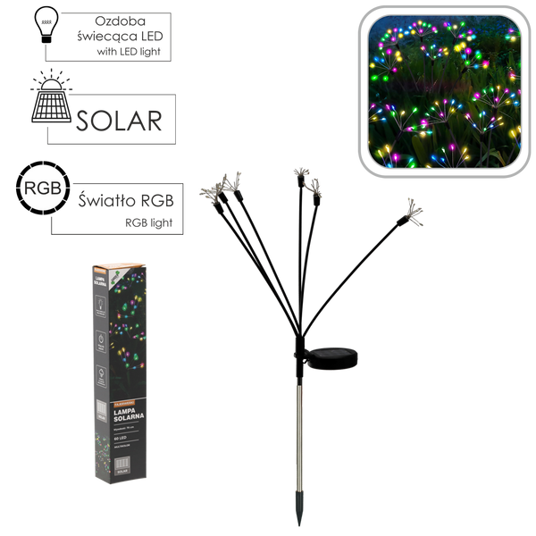 LAMPĂ SOLARĂ H 70 CM FIERBĂTURI 60 LED MULTICOLOR *4767