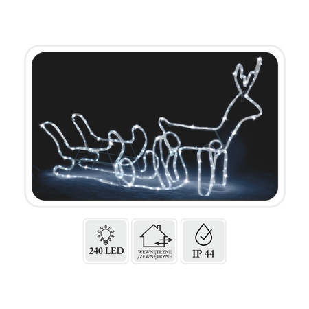 ŚWIĄTECZNY RENIFER Z SANIAMI LED 120 x 27 x 66 CM ZIMNY BIAŁY + ZIMNY FLASH WEWN/ZEWN *8349