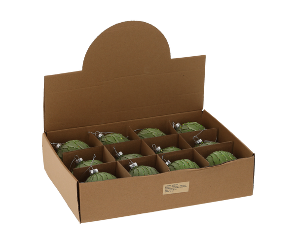 BOMBĂ DIN sticlă - VERDE DECORATĂ 8 CM MIX DE MODELE disp=12 buc *4754