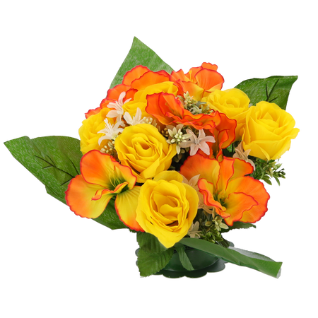 ARTIFICIAL BOUQUET OF FLOWERS ROSES AND HIBISCUS ASSORTED COLOURS