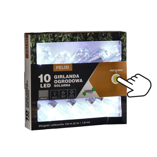 SOLAR GARDEN GARLAND LENGTH 2 + 1.8 M FELISI 10 LED COOL WHITE