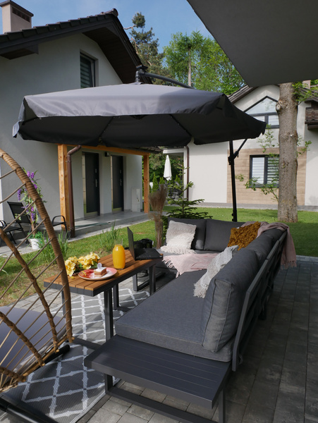 SET DE MOBILĂ DIN ALUMINIU "BOGOTA" (CANAPEA ÎN COLȚ + MESA) GRI + PERNE GRI *1142