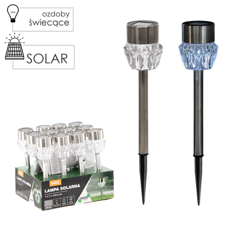 LAMPA SOLARNA INES 7 x 7 x 33,5 CM SREBRNA ZIMNY BIAŁY disp=12szt *4337
