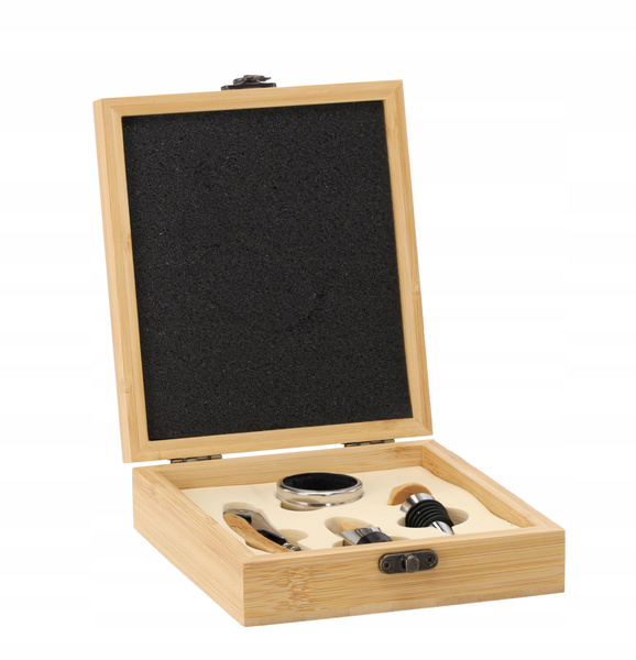 Set de 4 accesorii pentru vin - cutie din bambus *6316