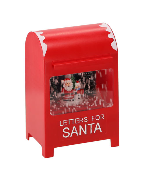 CHRISTMAS LETTER BOX 15 X 12 X 23 CM WITH LED MUSIC BOX - RED - WITH SNOWMAN AND CHRISTMAS TREES