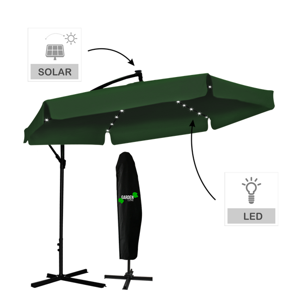 GARDEN UMBRELLA 3 M GREEN "BANANA" WITH COVER WITH LED