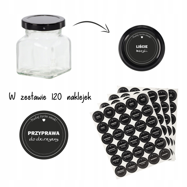 SQUARE JAR 120 ML FI 53 + SET OF 120 SPICE LABELS PKG=24 PCS