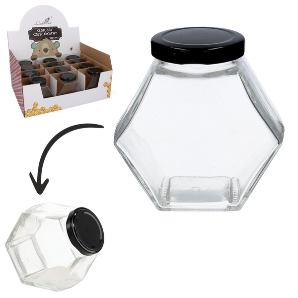 ŠESTIUHOLNÍKA SKLENICA S VEKOM 280 ML DISPLAY=12ks *5192