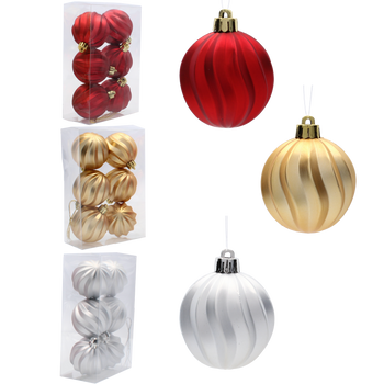 SET OF 6 CHRISTMAS TREE BAUBLES 6 CM RED/GOLD/SILVER