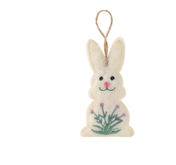 OZDOBA WIELKANOCNA - ZAWIESZKA 5 x 10,5 CM ZAJĄCZEK W KWIATY MIX 4 WZORÓW opak=12szt *9069