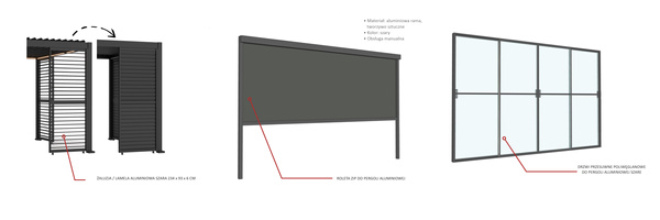 PERGOLA OGRODOWA ALUMINIOWA SZARA LED 3 x 3 x 2,5 M