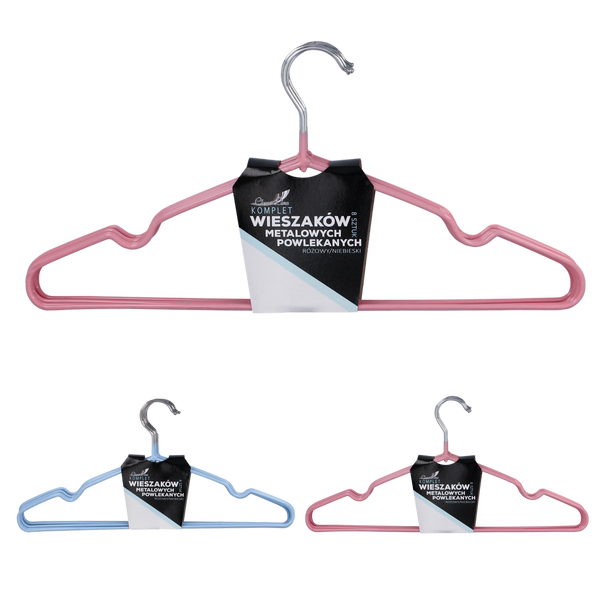 SET OF 8 COATED METAL HANGERS PINK/BLUE