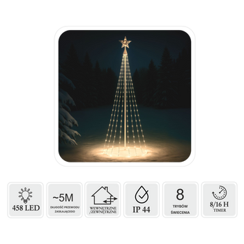 LED CONE CHRISTMAS TREE WITH STAR 3M 458L WARM WHITE IP44