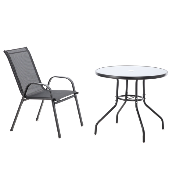 SET DE MOBILIER DE GRĂDINĂ - 4 SCAUNE + MASĂ ROTUNDĂ - NEAGRĂ *3377