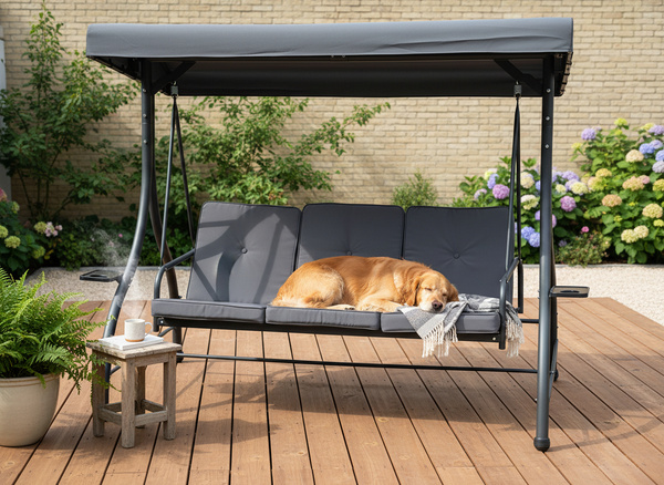 HUŚTAWKA OGRODOWA 194 x 120 x 174 CM ANTRACYT Z FUNKCJĄ LEŻANKI PREMIUM 